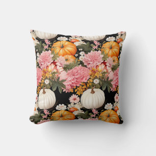Coussin Fleurs d'automne et design citrouille
