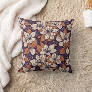 Coussin Fleurs d'automne modernistes Purple & Crème Jeu d'