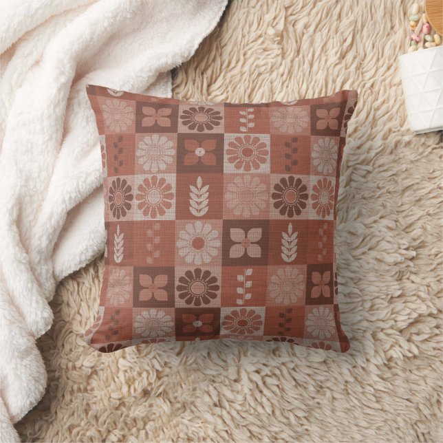 Coussin Fleurs de Burlap Brown Orange Rustique Lancer Orei (Couverture)