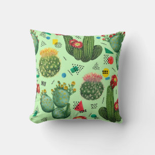 Coussin Fleurs de cactus : Aquarelle Arrière - plan géomét