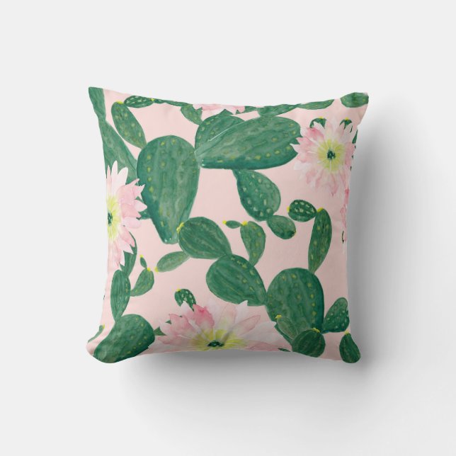 Coussin Fleurs de cactus : peinture aquarelle (Recto)