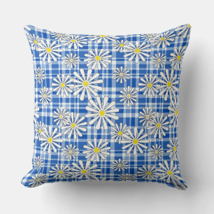 Coussin Fleurs de camomille blanche sur un fond à carreaux