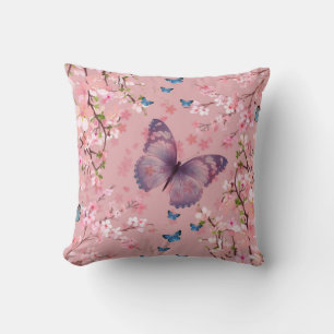 Coussin fleurs de cerisier aux papillons