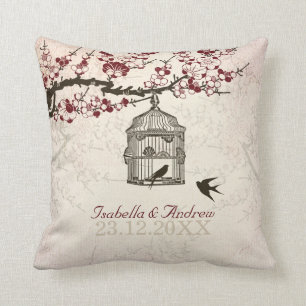 Coussin Fleurs de cerisier et inséparables
