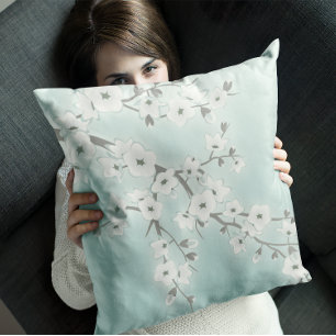 Coussin Fleurs de cerisier Floral Blanc Menthe