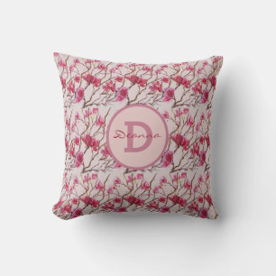 Coussin Fleurs de cerisier Monogramme Aquarelle