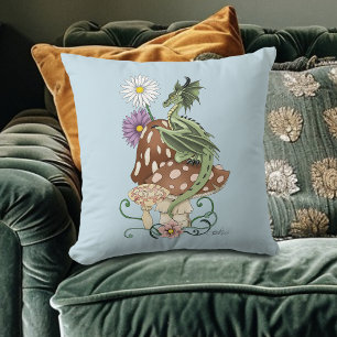 Coussin Fleurs de Champignon Dragon Fantaisie Verte Capric