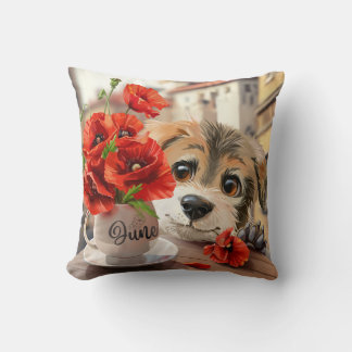 Coussin Fleurs de chiot et de pavot amusantes