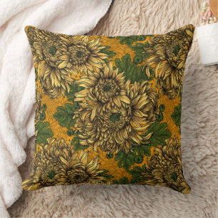 Coussin Fleurs de chrysanthème jaune