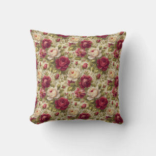 Coussin Fleurs de collection Botanique rustique rose et cr