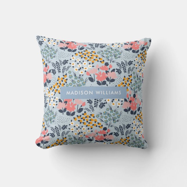 Coussin Fleurs de couleur avec inscription modifiable (Recto)