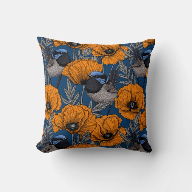 Coussin Fleurs de fleurs et fleurs de pavot orange (Recto)