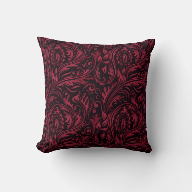 Coussin Fleurs de fleurs rouges et noires de Paisley (Recto)