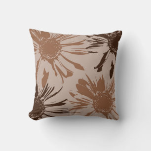 Coussin Fleurs de Gerbera Brown Terre