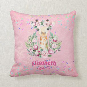 Coussin Fleurs de girafe Boho Nommées Filles, Cadeaux Ados