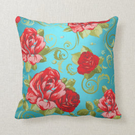 Coussin Fleurs de Jardin Magique Rouge Turquoise Vert rose