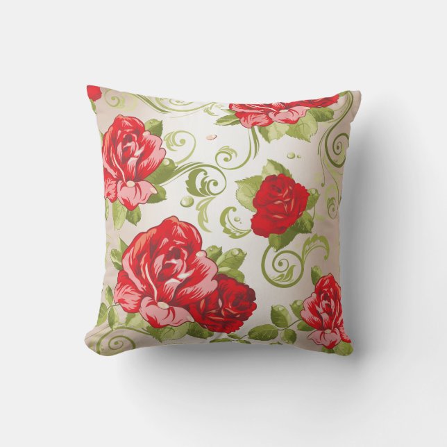Coussin Fleurs de Jardin Magique Rouge Vert Pont rose (Recto)