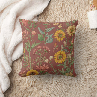 Coussin Fleurs de jardin sur fond Brun Ocre
