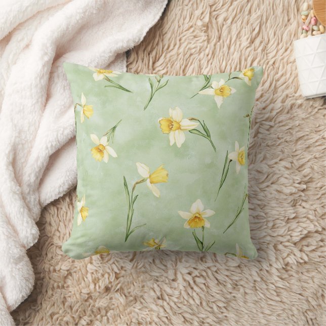 Coussin Fleurs de jonquille jaune vert menthe (Couverture)