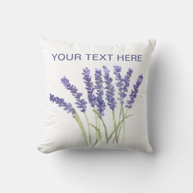Coussin Fleurs de lavande aquarelle herbes chic violet (Recto)