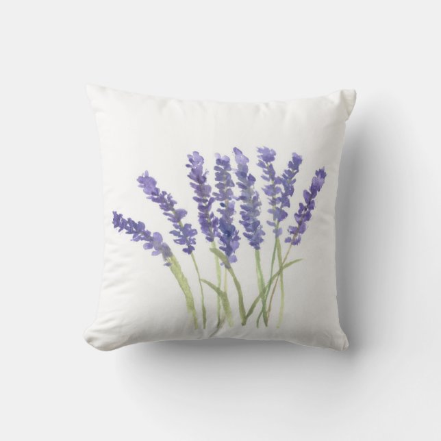 Coussin Fleurs de lavande herbes d'aquarelle violet violet (Recto)