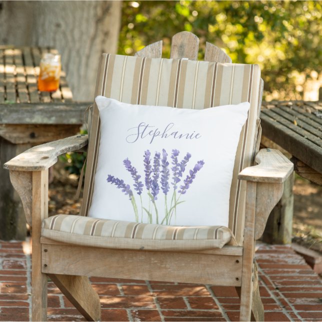 Coussin Fleurs de lavande herbes d'aquarelle violet violet (Chaise)
