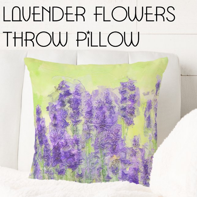 Coussin Fleurs de lavande Violet Lilac Floral (lavender Flowers Square Throw Pillow. Spring and Easter Decor inspiration.)