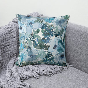 Coussin Fleurs de Ligne Bleue et Berries Jeter l'oreiller