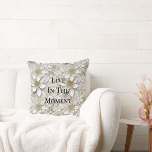 Coussin Fleurs de Lotus Blanc Or
