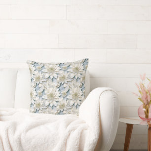 Coussin Fleurs de Lotus Bleues Blances