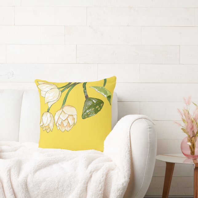 Coussin Fleurs de Lotus Jaunes Bleu Simples (Canapé)