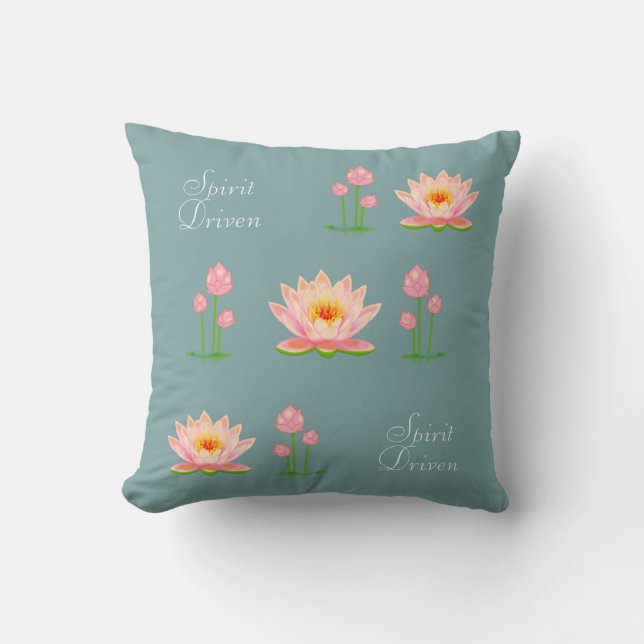 Coussin Fleurs de Lotus rose sur Turquoise clair (Recto)