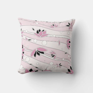 Coussin Fleurs de Lotus roses sur bandes roses