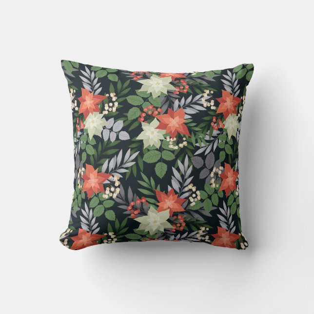 Coussin Fleurs de Noël et verdure (Recto)