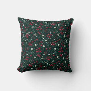 Coussin Fleurs de Noël vertes rouges et blanches