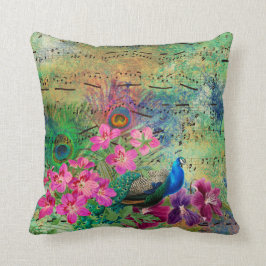 Coussin Fleurs de paon et musique