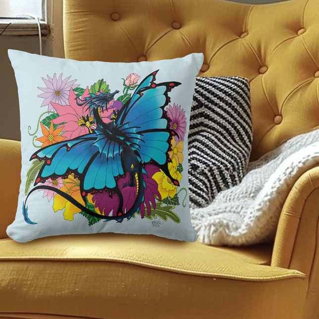 Coussin Fleurs de papillon bleu Dragon (Créateur téléchargé)