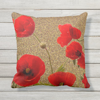 Coussin Fleurs de pavot Parties scintillant or rouge Golde