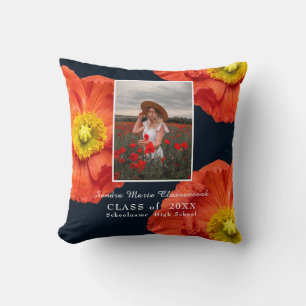 Coussin Fleurs de pavot rouge Cadre photo Graduation moder