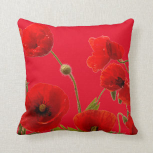 Coussin Fleurs de pavot rouge Floral coloré Abstrait brill