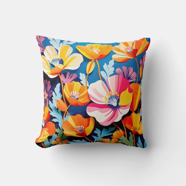 Coussin Fleurs de pavots de Californie (Recto)