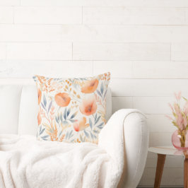 Coussin Fleurs de Pêche et bleu poussiéreux Contemporain
