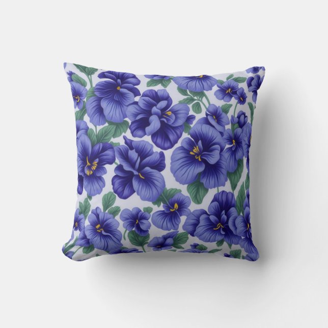Coussin Fleurs de Pensée Bleues  (Recto)