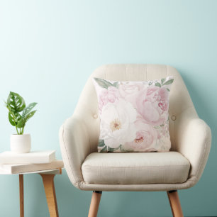 Coussin Fleurs de pivoine à l'aquarelle élégante 