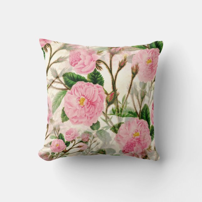 Coussin Fleurs de pivoines roses, Feuilles & Buds Motif (Recto)