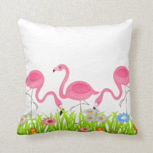 Coussin Fleurs de printemps de Flamants roses roses mignon