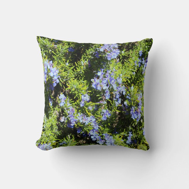 Coussin fleurs de romarin sur vert (Recto)