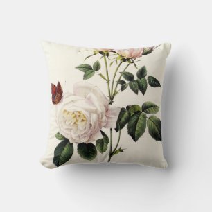 Coussin fleurs de rose blanche, Pierre Joseph Redouté