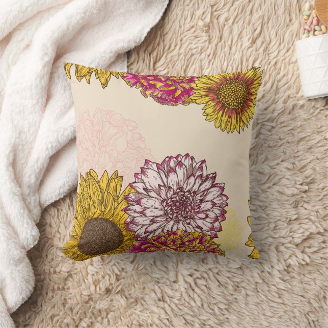Coussin Fleurs de soleil, Chrysanthèmes, Fleurs oeillets (Couverture)