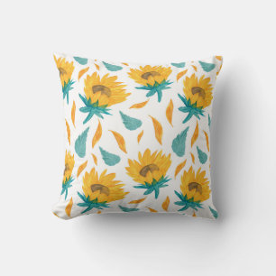 Coussin Fleurs de soleil d'aquarelle : Impression botaniqu